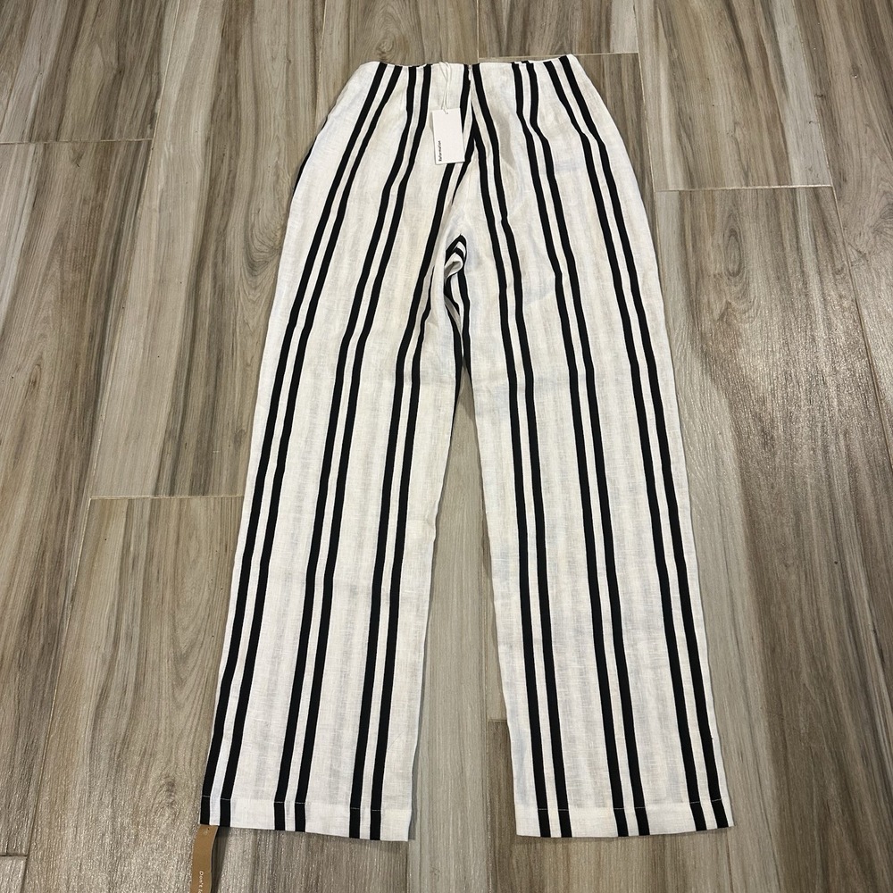 Reformation Poppy Linen Pants Size 6 Stripes Highrise Coastal Travel Preppy Twee - Picture 3 of 8